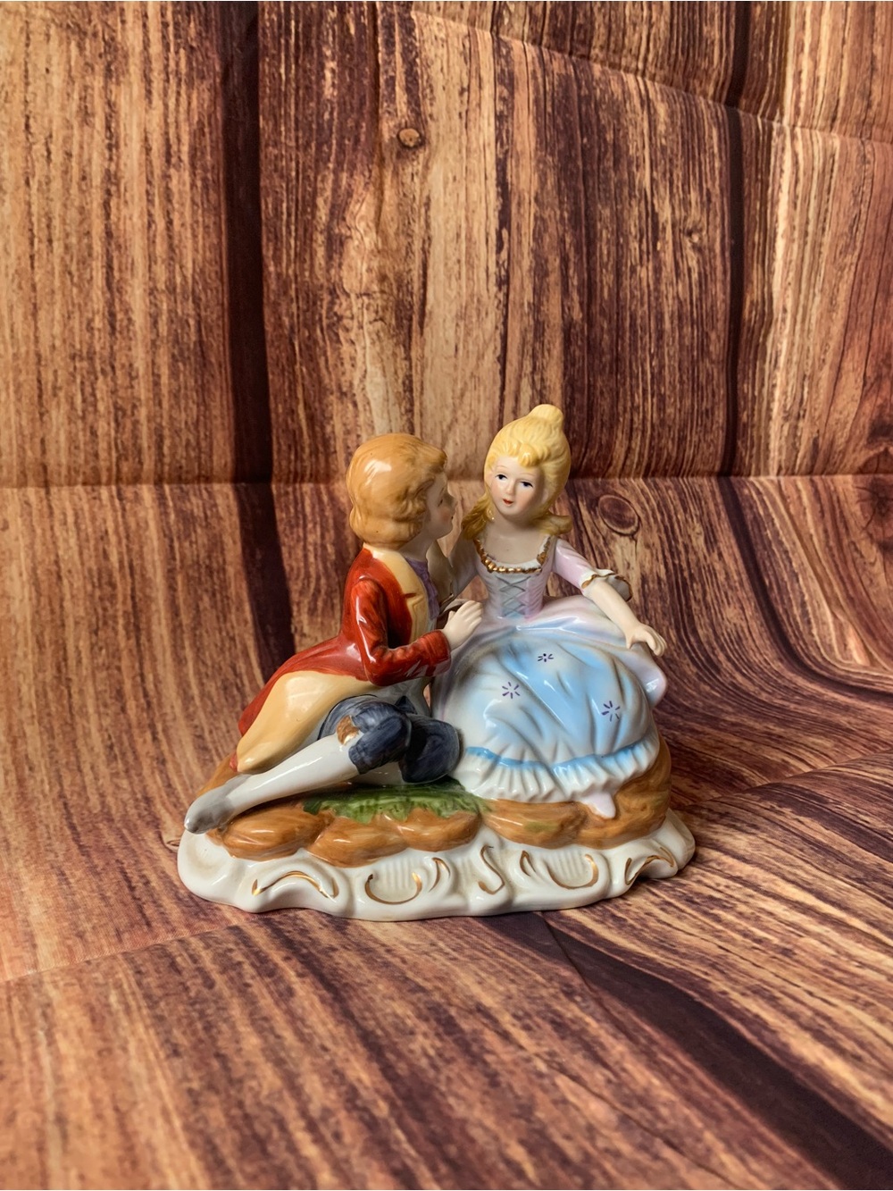 Royal California Vintage Multicolor Seated Victorian Couple Porcelain Figurine